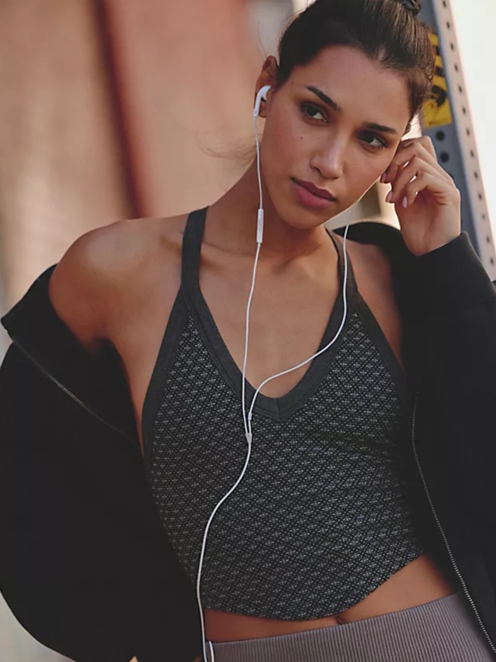 FP Movement by Free People Charcoal Textured Crop Sports Bra Top